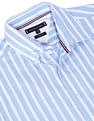 Tommy Hilfiger Men White And Blue Vertical Stripe Cotton Casual Shirt