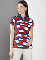 Tommy Hilfiger Women Blue Abstract Print Slim Fit Polo Shirt