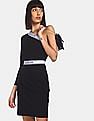 Calvin Klein Women Black One Shoulder Milano Logo Fitted Dress