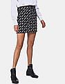 Calvin Klein Women Black Brand Print Denim Mini Skirt