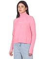 Calvin Klein Jeans Women Pink Turtle Neck Embroidered Monogram Sweater
