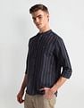 Arrow Sports Mandarin Collar Vertical Stripe Shirt