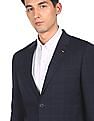 Tommy Hilfiger Men Navy Notch Lapel Collar Check Formal Blazer