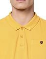 AD by Arvind Men Golden Yellow Cotton Solid Polo Shirt