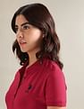 U.S. Polo Assn. Women Ribbed Collar Solid Polo Shirt