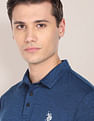 USPA Active Men Blue Heathered Polyester Polo Shirt