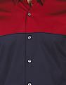 Calvin Klein Men Red And Navy Spread Collar Colour Block Casual Shirt