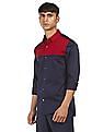 Calvin Klein Men Red And Navy Spread Collar Colour Block Casual Shirt