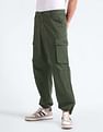 Flying Machine Mid Rise Textured Cargo Pants