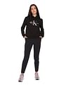 Calvin Klein Women Black Brand Monogram Hooded Sweatshirt