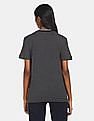 Calvin Klein Women Black Ribbed Round Neck Metallic Striped T-Shirt