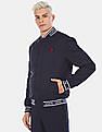 U.S. Polo Assn. Men Navy Stand Collar Brand Printed Bomber Jacket