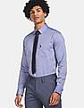 USPA Tailored Men Blue Tailored Regular Fit Heathered Formal Shirt