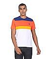 U.S. Polo Assn. Men Coral And White Stripe Front Colour Block T-Shirt