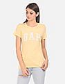 GAP Women Light Yellow Logo Front Cotton T-Shirt