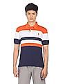 U.S. Polo Assn. Men Orange And Navy Striped Short Sleeve Polo Shirt