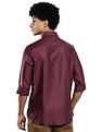 Calvin Klein Men Burgundy Horizontal Stripe Dobby Slim Fit Casual Shirt