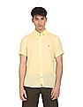 Tommy Hilfiger Men Yellow Pigment Dyed Linen Slim Fit Solid Casual Shirt