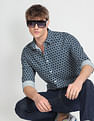 Flying Machine Geometric Print Cotton Shirt