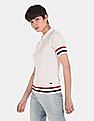 U.S. Polo Assn. Women Off-White Short Sleeve With Ribbed Hems Striped Pique Polo Shirt