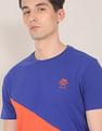 U.S. Polo Assn. Men Blue And Orange Cotton Colour Block T-Shirt