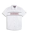 Tommy Hilfiger Kids Boys Spread Collar Brand Print Shirt