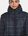 Tommy Hilfiger Women Navy Puffer Blackwatch Hood Check Jacket