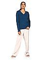 Tommy Hilfiger Women Blue V-Neck Cable Knit Sweater
