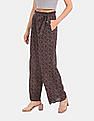 Aeropostale Women Black Ruffle Waist Printed Wide Leg Pants