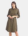 U.S. Polo Assn. Women Green Tie Up Waist Shirt Dress