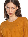 Tommy Hilfiger Women Mustard Jenny Crew Neck Cable Knit Sweater
