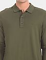 Calvin Klein Men Olive Long Sleeve Solid Polo Shirt