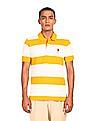 U.S. Polo Assn. Men Off White And Yellow Cotton Striped Polo Shirt