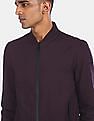 U.S. Polo Assn. Men Dark Purple Ribbed Stand Collar Solid Bomber Jacket