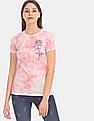 Aeropostale Women Pink Crew Neck Allover Dye Cotton Jersey T-Shirt