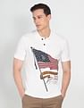 U.S. Polo Assn. Denim Co. Men Off White Brand Print Pique Polo Shirt